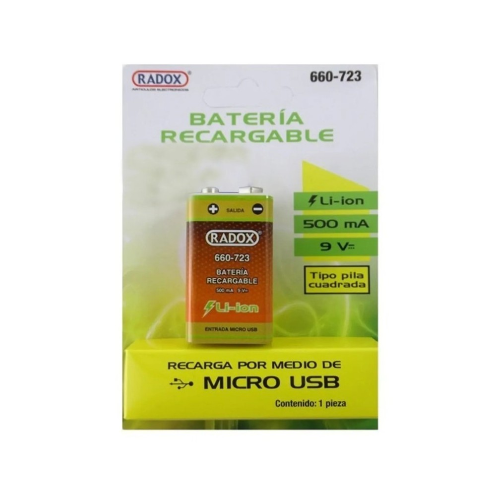BATERIA RECARGABLE LI-ION 500mA 9V USB 660-723