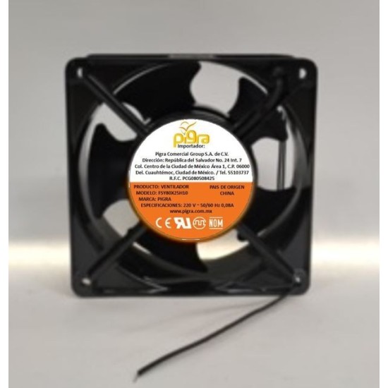 VENTILADOR PIGRA 80X80X25MM 220V