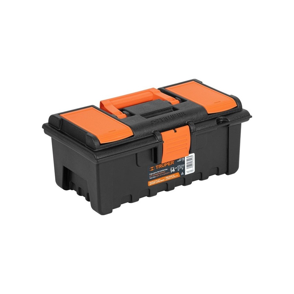 CAJA PLASTICA 14" NEGRA NARANJA CON COMPARTIMIENTOS TRUPER