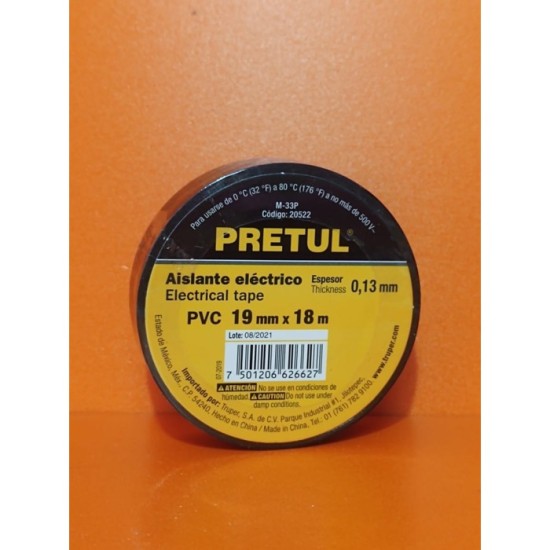 CINTA DE AISLAR 19mm x 18m PRETUL