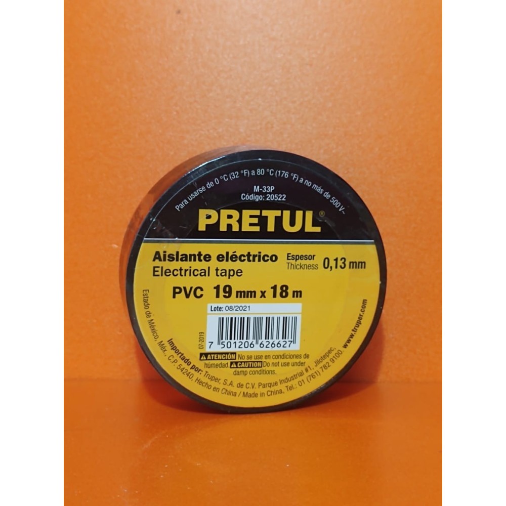 CINTA DE AISLAR 19mm x 18m PRETUL