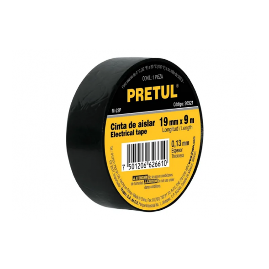 CINTA DE AISLAR NEGRA 19m x 9m PRETUL
