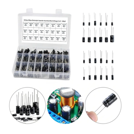 KIT DE CAPACITORES ELECTROLITICOS 510 PIEZAS / 24 VALORES