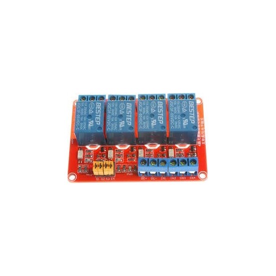MODULO 4 RELEVADORES CON OPTOACOPLADOR 12V PLACA ROJA