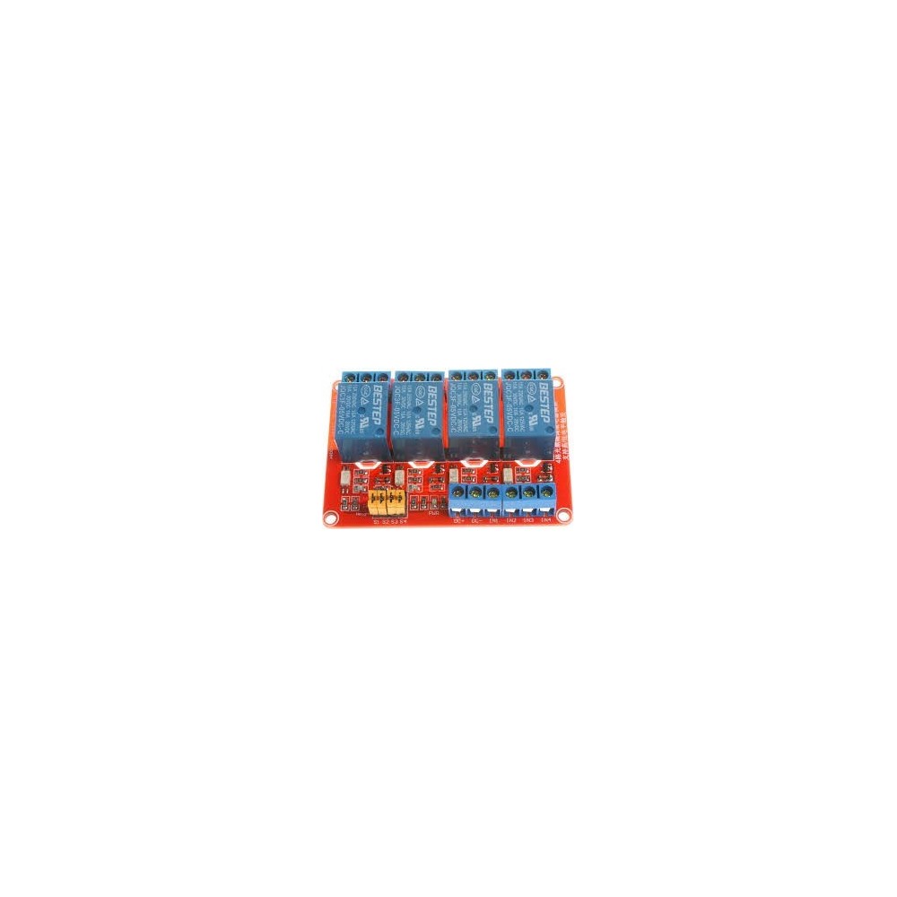 MODULO 4 RELEVADORES CON OPTOACOPLADOR 12V PLACA ROJA